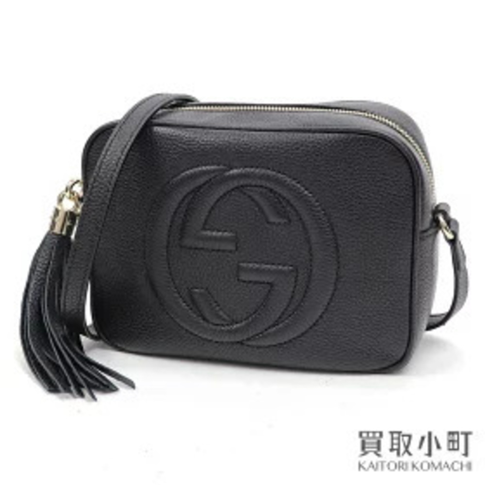 Gucci Soho Leather Disco Bag Black Tassel Charm Interlocking GG Stitch